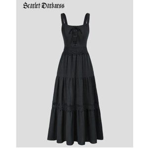 Scarlet Darkness Hollowed-out Waist Tiered Elastic Back Sleeveless Maxi Dress
